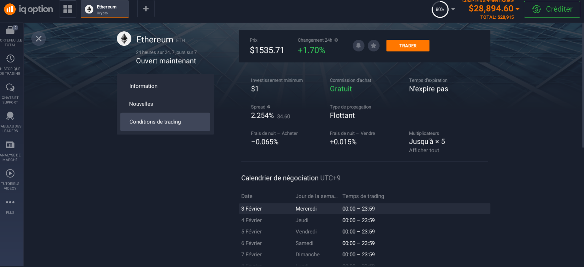 Conditions d'échange d'Ethereum