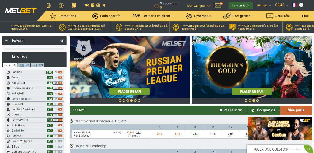 Le bookmaker Melbet propose une bonne sélection d'événements sur lesquels parier Le bookmaker Melbet propose une bonne sélection d'événements sur lesquels parier
