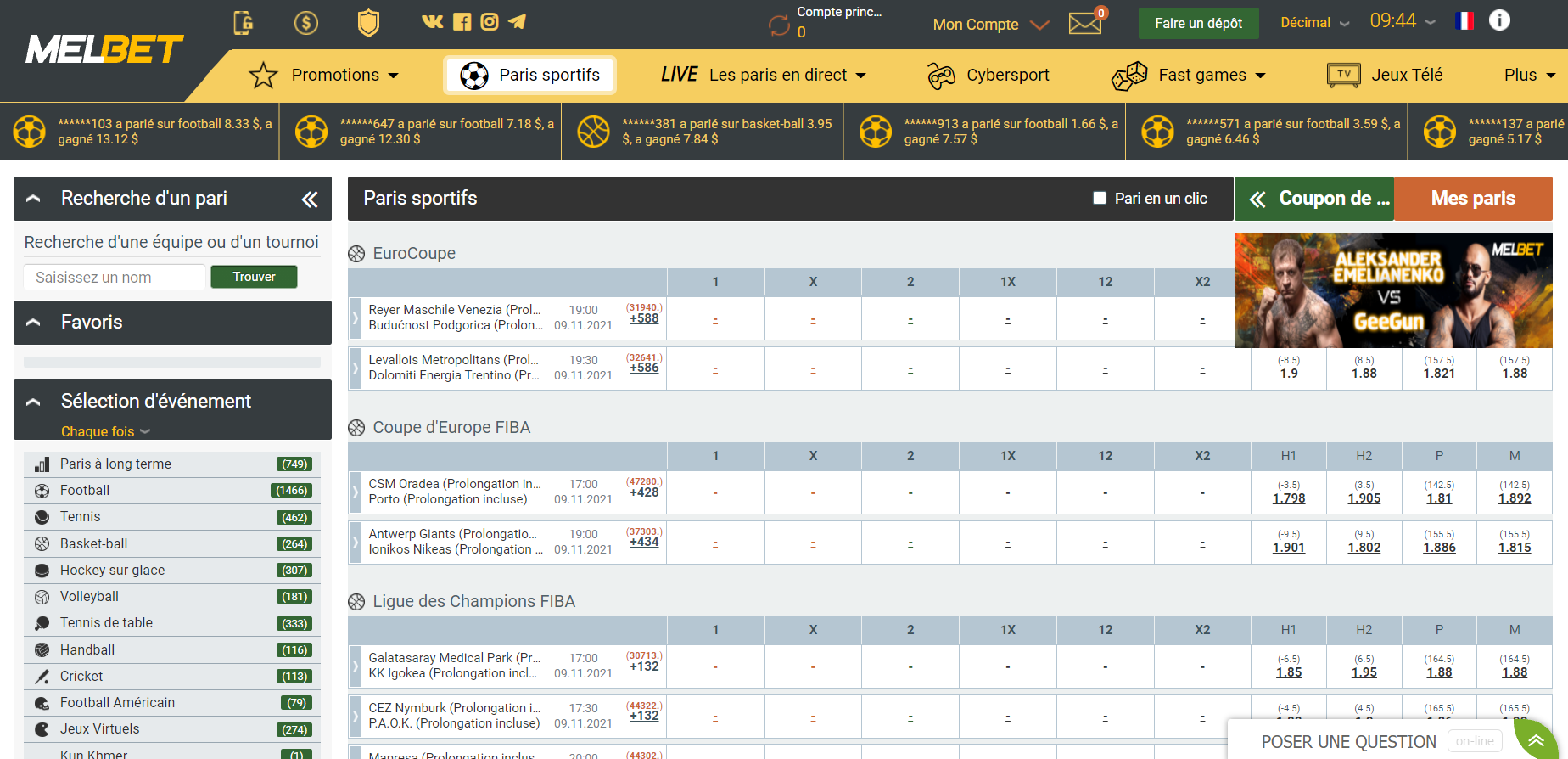 Section des paris sportifs sur le site web de Melbet Section des paris sportifs sur le site web de Melbet